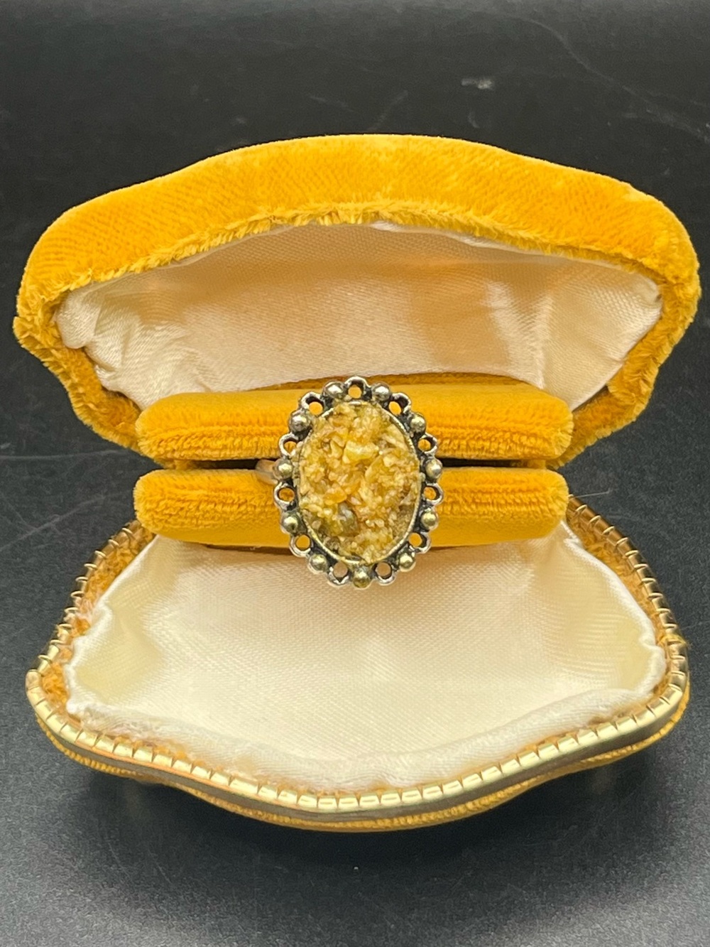 Vintage Textured Mosaic Baltic Amber Statement Ring – Sterling Silver